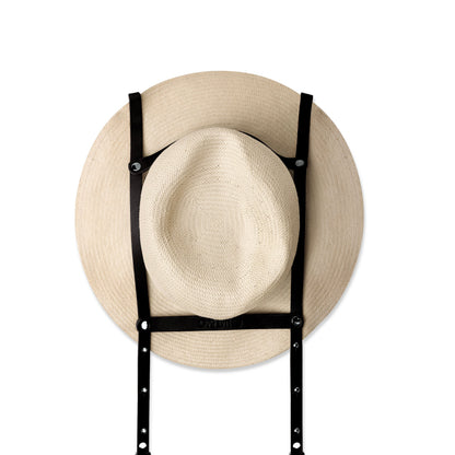 Hat Bag "New York" by Veronika Loubry : Porte Chapeau en cuir noir et sangle noire en cuir - hat bag paris