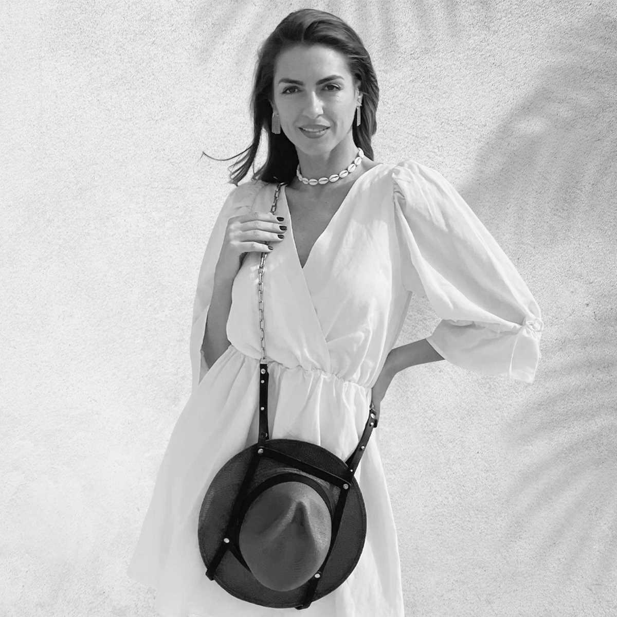 Hat Bag "Paris" : Porte Chapeau en cuir noir et chainettes argent - Hat Bag Paris