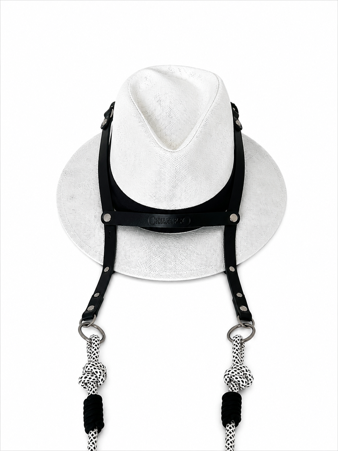 Nouveauté été 2026 : Hat Bag "Saint Tropez" en cuir noir et corde noire et blanche ajustable