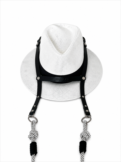 Nouveauté été 2026 : Hat Bag "Saint Tropez" en cuir noir et corde noire et blanche ajustable