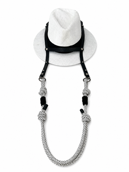 Nouveauté été 2026 : Hat Bag "Saint Tropez" en cuir noir et corde noire et blanche ajustable