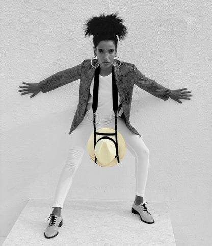 NEU ! Huttasche „New York“ von Veronika Loubry: Huttasche aus schwarzem Leder und schwarzem Lederband – Huttasche Paris