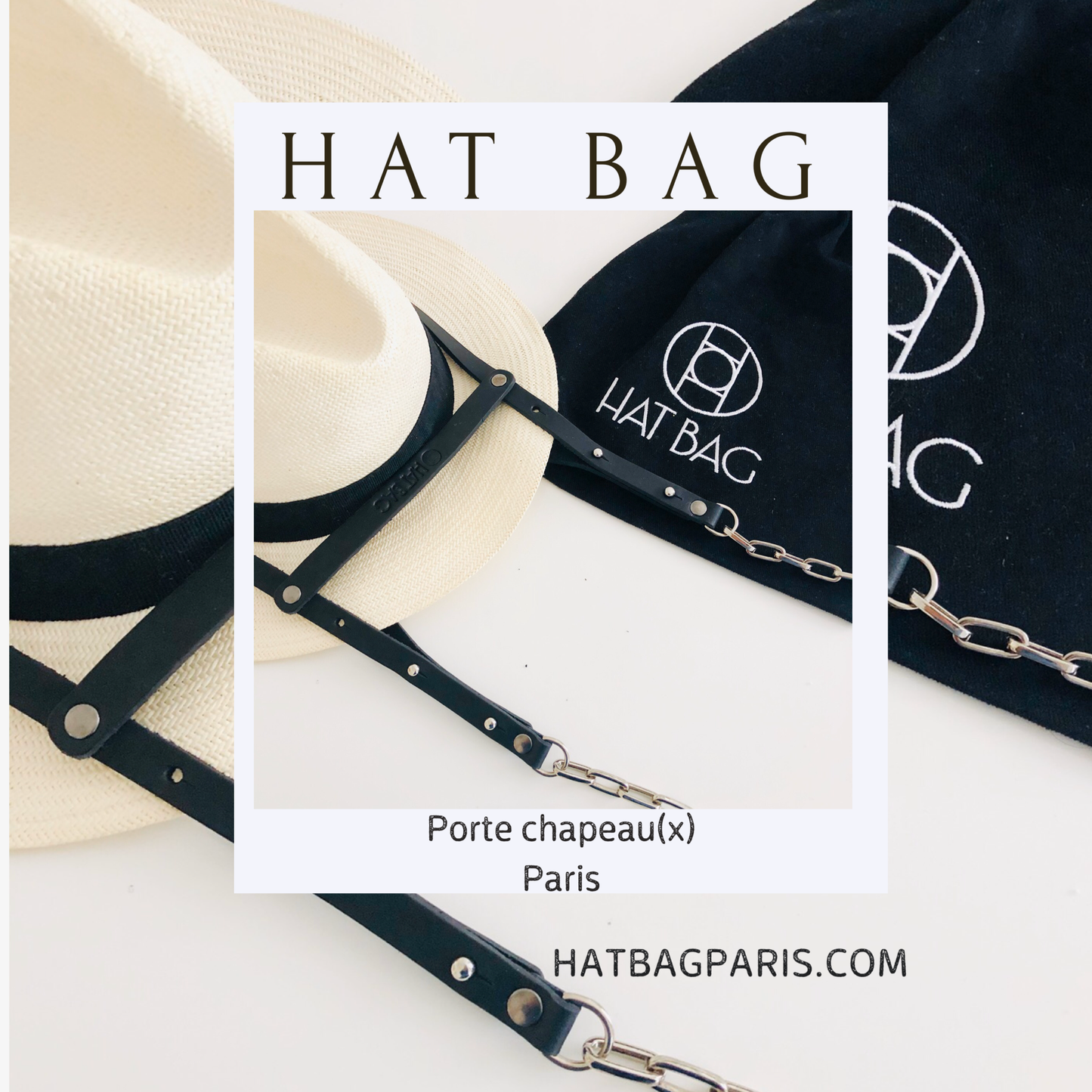 Porte Chapeau Hat Bag "Paris" en cuir noir et chainettes argent - hat bag paris