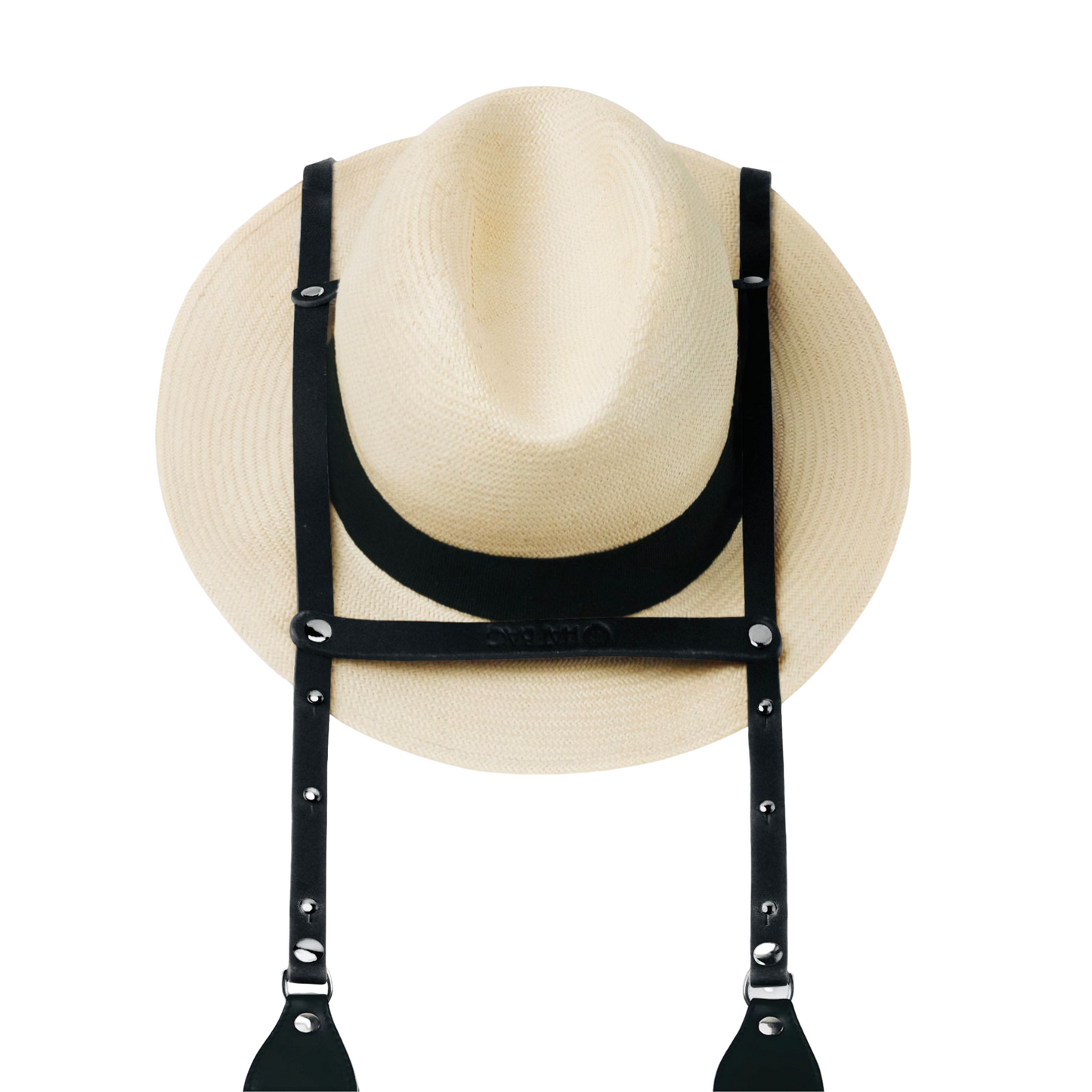 Hat Bag "Los Angeles" Hat Holder en cuero negro y correa negra ajustable - hat bag paris