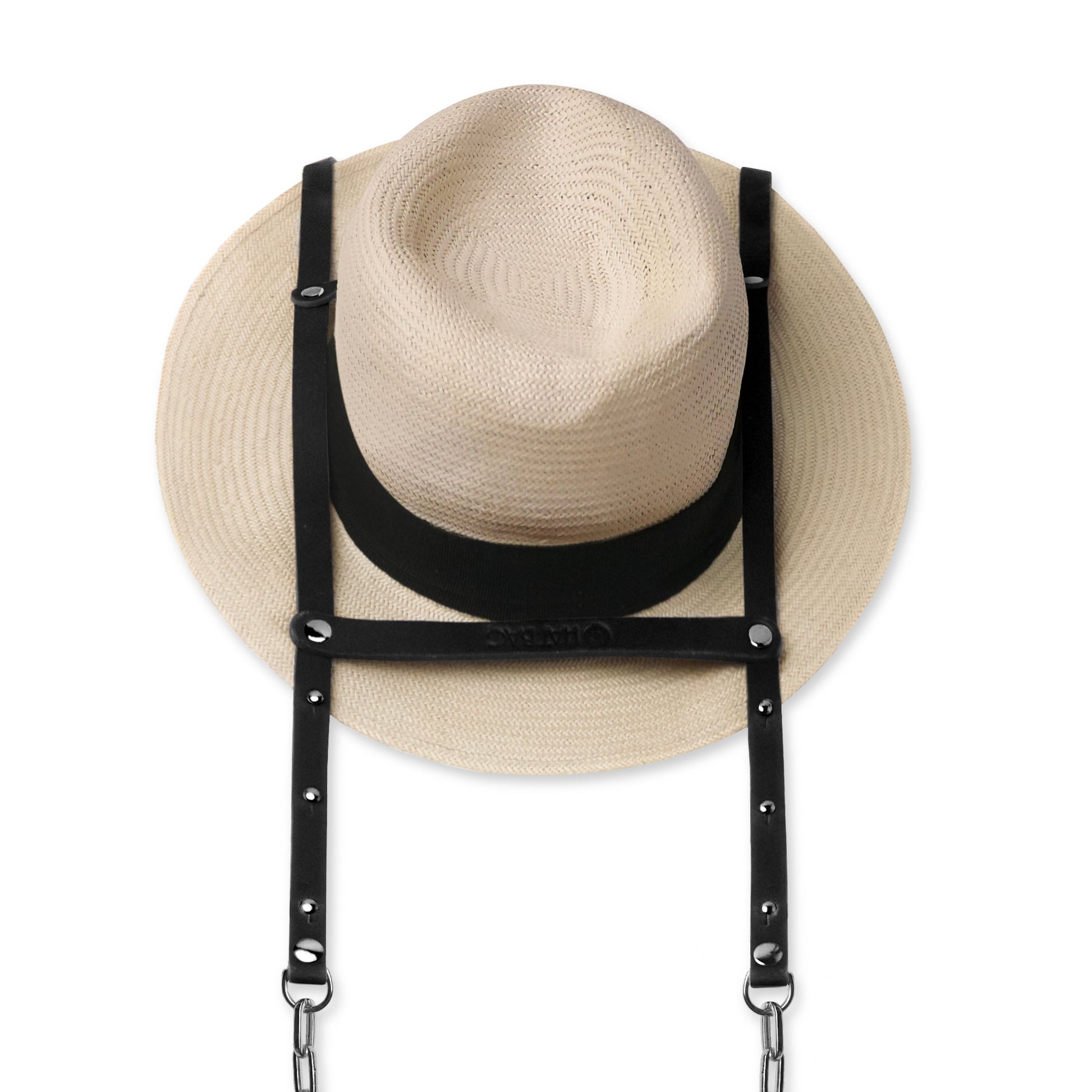 Porte Chapeau Hat Bag "Paris" en cuir noir et chainettes argent - hat bag paris