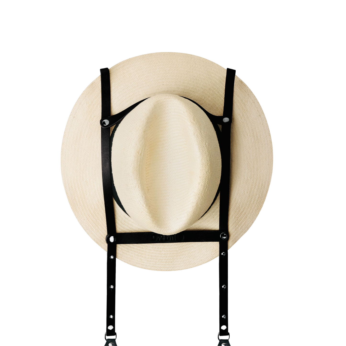 Hat Bag "Los Angeles" Hat Holder en cuero negro y correa negra ajustable - hat bag paris