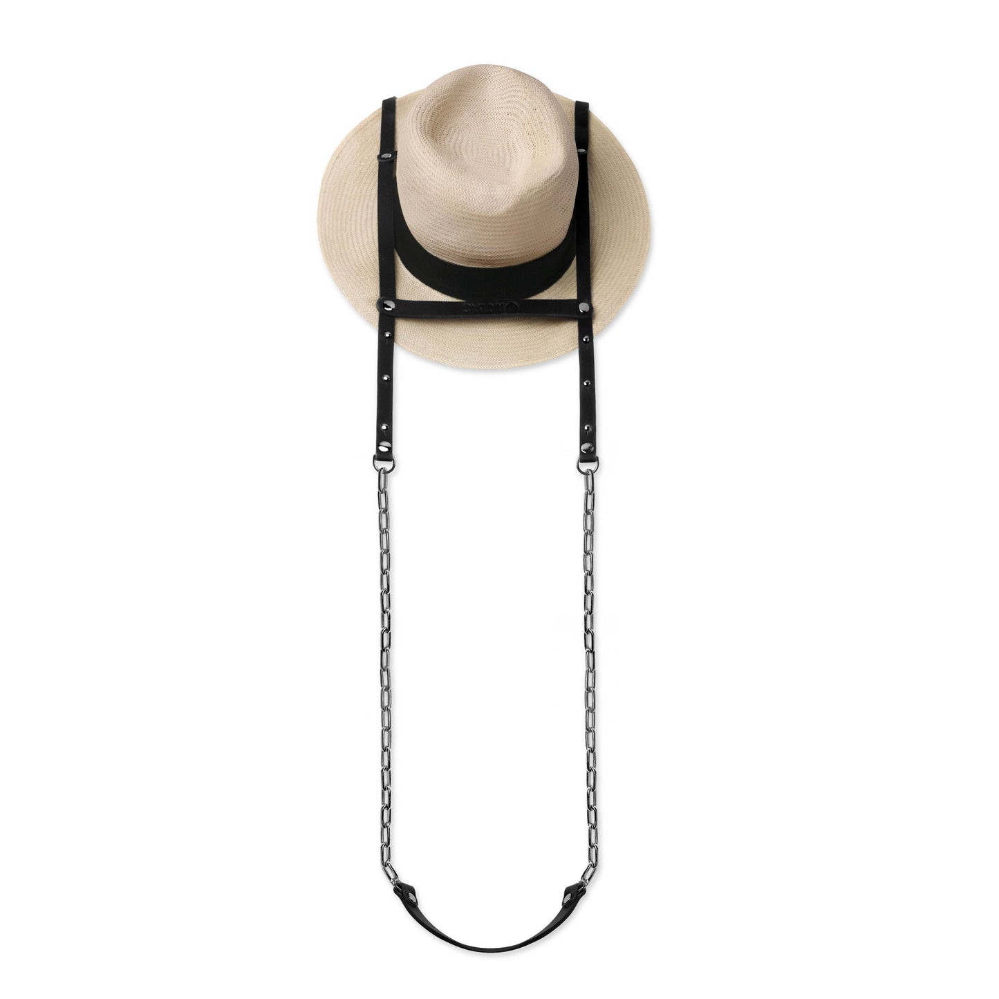 Porte Chapeau Hat Bag "Paris" en cuir noir et chainettes argent - hat bag paris