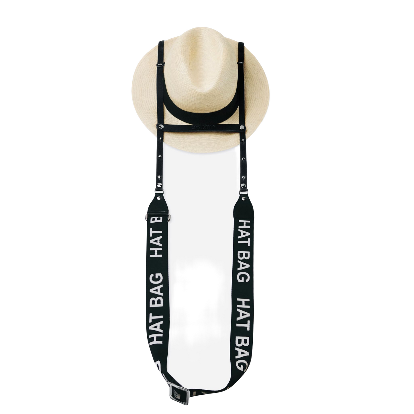 Hat Bag "Los Angeles" Hat Holder en cuero negro y correa negra ajustable - hat bag paris