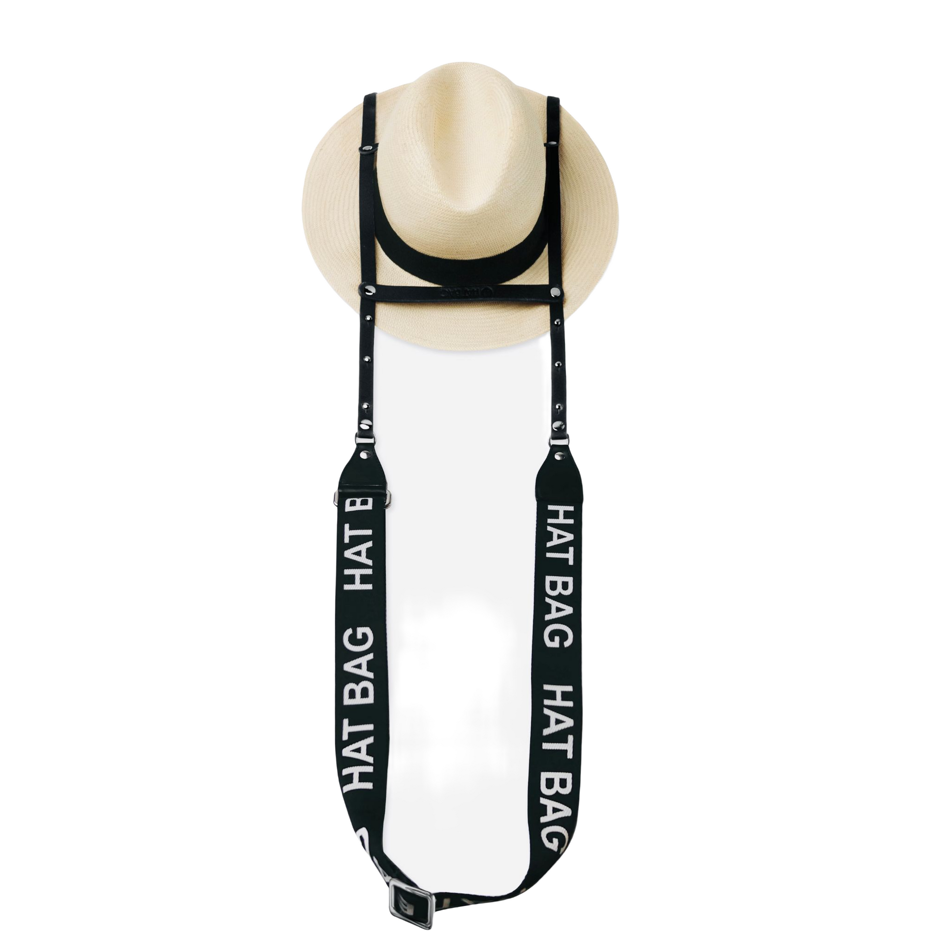 Porte Chapeau Hat Bag "Los Angeles" en cuir noir et sangle noire ajustable - hat bag paris