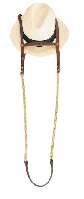 "Dubai" Hat Bag Hat Holder in light brown leather and golden chains - hat bag paris