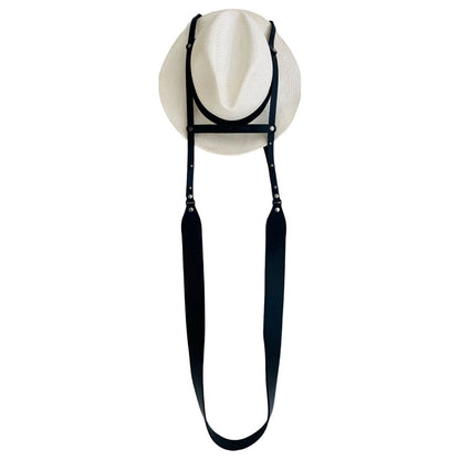 حقيبة قبعة "نيويورك" من فيرونيكا لوبري: حقيبة قبعة من الجلد الأسود وحزام جلدي أسود - حقيبة قبعة باريس